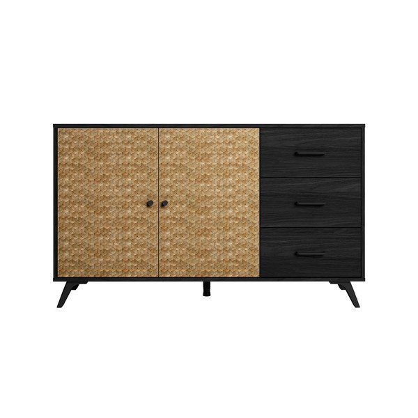 Črna/naravna nizka komoda 136x81 cm Hanoi – Marckeric