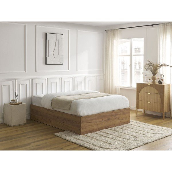 Rjava zakonska postelja iz iverne plošče v dekorju breze s prostorom za shranjevanje/brez vzglavja z letvenim dnom 140x190 cm Mara – Bobochic Paris-image-1