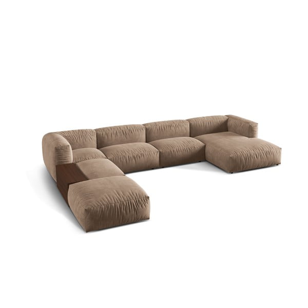 Svetlo rjava žametna kotna sedežna garnitura (levi kot/v obliki črke "U") Martina – Micadoni -image-1