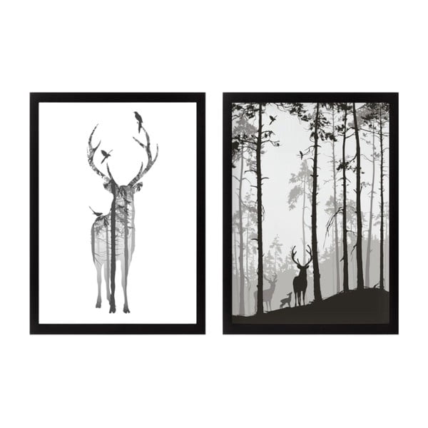Plakati v kompletu 2 ks z okvirjem 34x44 cm Deer – Wallity