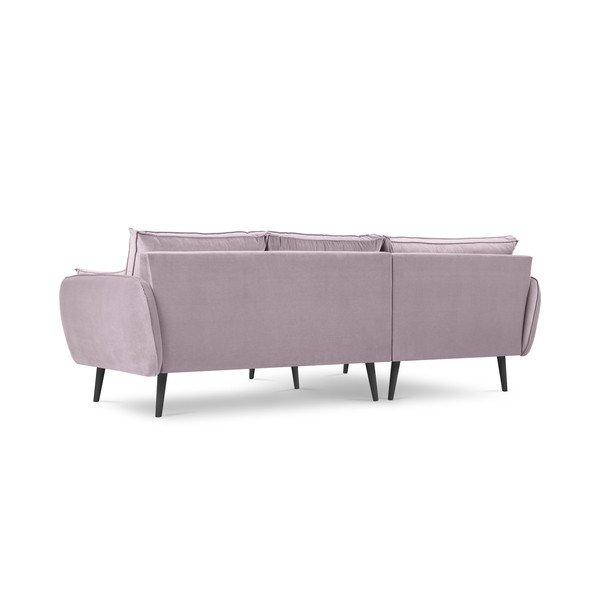 Svetlo roza žametna kotna sedežna garnitura s črnimi nogami Kooko Home Lento, levi kot-image-3