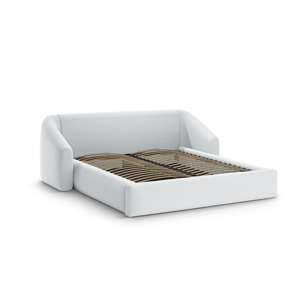 Svetlo siva oblazinjena zakonska postelja s prostorom za shranjevanje z letvenim dnom 160x200 cm Campi – Cosmopolitan Design-image-1