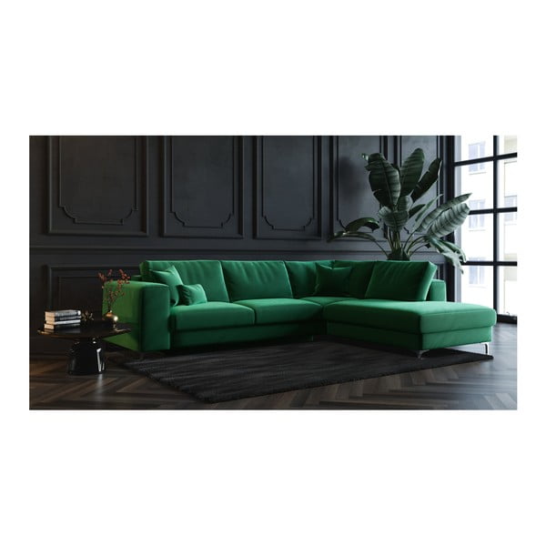 Temno zelena žametna kotna raztegljiva sedežna garnitura Devichy Rothe, desni kot-image-3