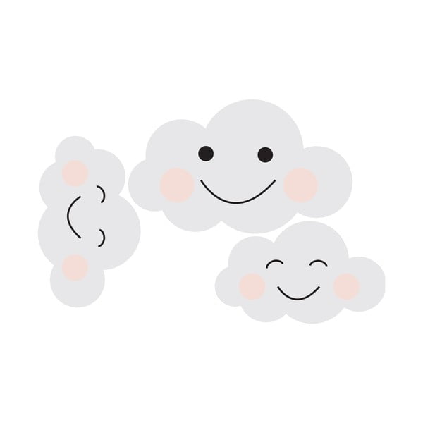 Komplet 3 stenskih nalepk Dekornik Clouds Smile