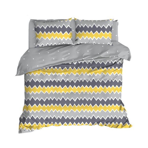 Rumeno-siva podaljšana bombažna posteljnina za zakonsko posteljo z rjuho in pregrinjalom 240x260 cm Zigros - Mijolnir