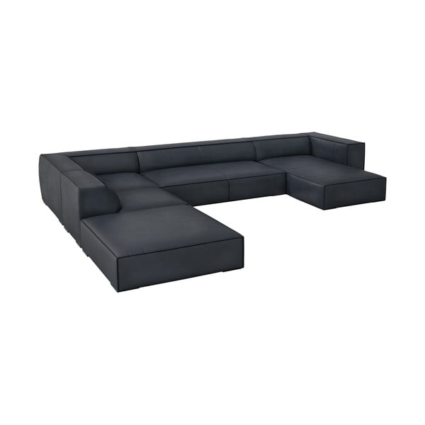 Temno modra usnjena kotna sedežna garnitura (levi kot) Madame – Windsor & Co Sofas-image-1
