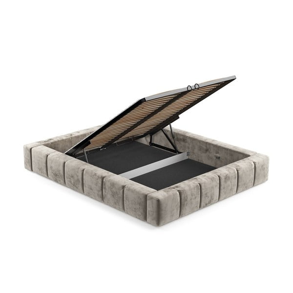 Bež oblazinjena zakonska postelja s prostorom za shranjevanje z letvenim dnom 200x200 cm Aruba L – Maison de Rêve-image-4