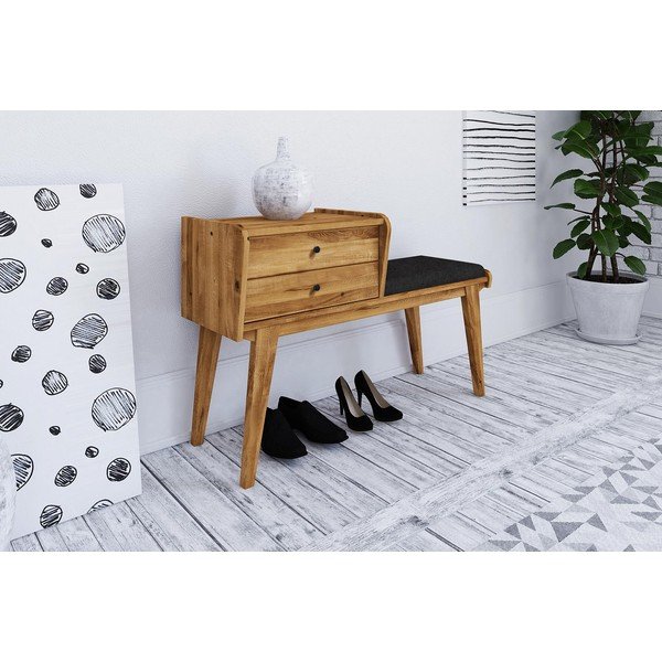 Klop s predali iz hrastovega lesa s sivim sedežem Retro - The Beds-image-1