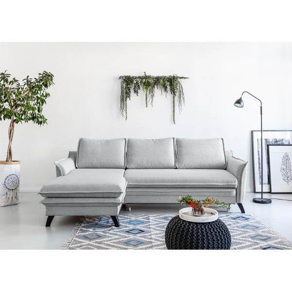 Svetlo siva raztegljiva sedežna garnitura Miuform Charming Charlie, levi kot-image-1