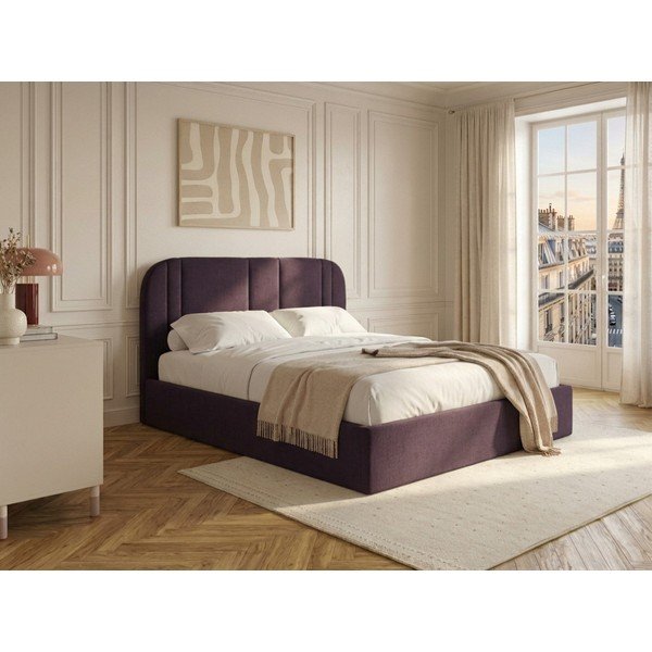 Vijolična oblazinjena zakonska postelja s prostorom za shranjevanje z letvenim dnom 180x200 cm Sidney – Bobochic Paris-image-1