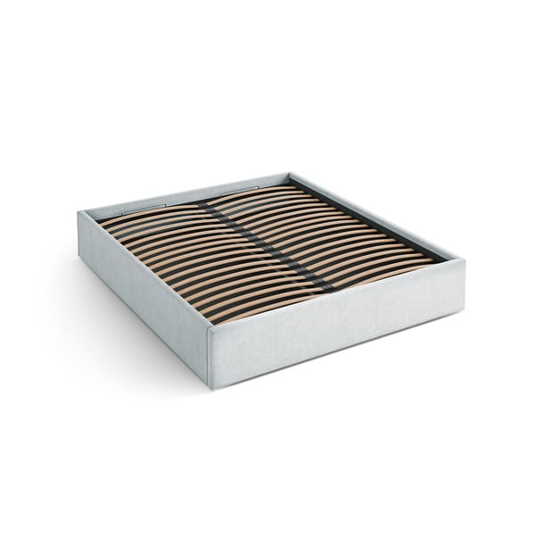 Svetlo siva oblazinjena zakonska postelja s prostorom za shranjevanje/brez vzglavja z letvenim dnom 140x200 cm Susan – Micadoni 