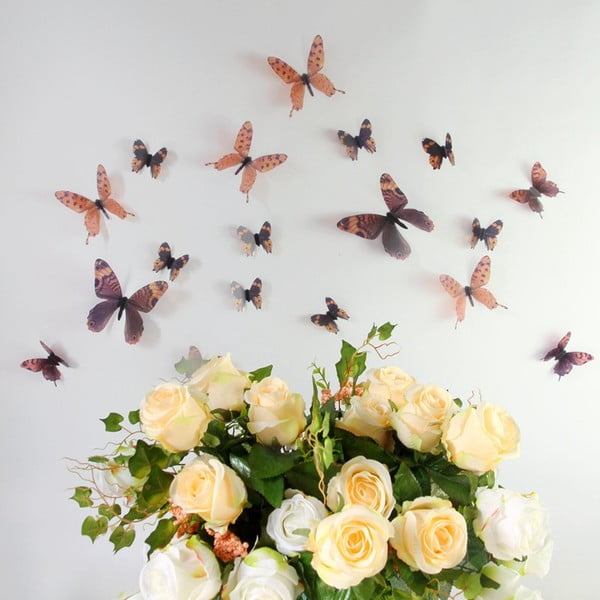 Komplet 18 rjavih lepilnih 3D nalepk Ambiance Butterflies Chic