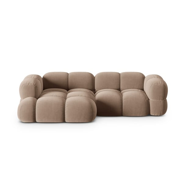 Rjava žametna kotna sedežna garnitura (levi kot/z ležalnikom) Loretto – Cosmopolitan Design