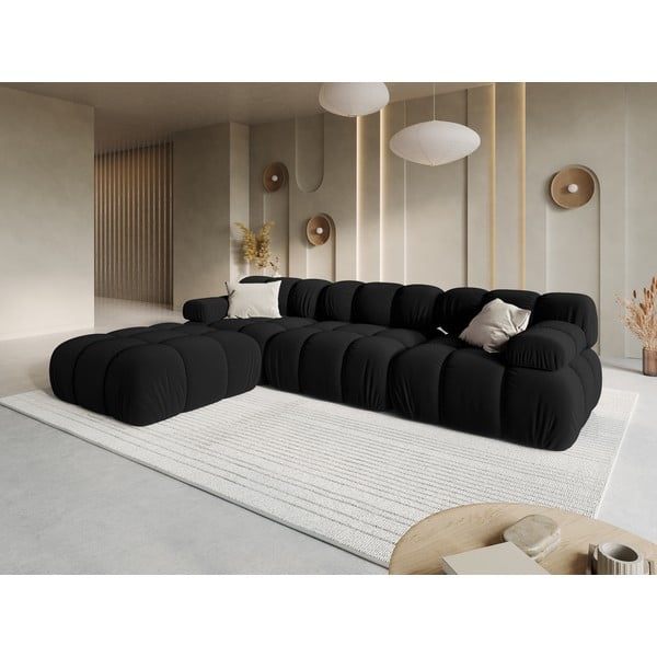 Črna žametna kotna sedežna garnitura Bellis – Micadoni Home-image-1