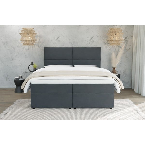 Siva boxspring postelja s prostorom za shranjevanje 140x200 cm Rico – Ropez-image-3