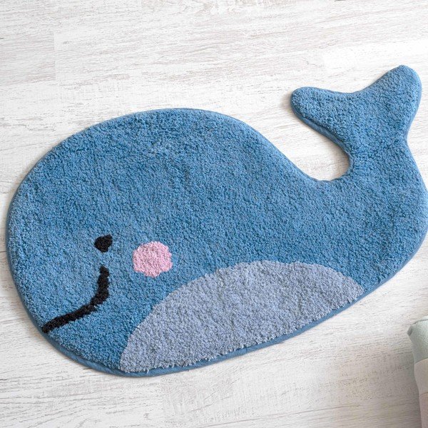 Modra bombažna kopalniška preproga Mr. Fox Blue Whale, 69 x 44 cm-image-1