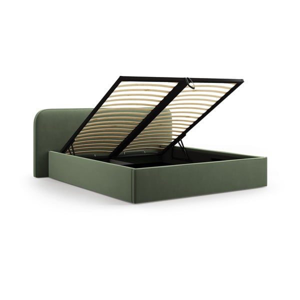 Zelena oblazinjena zakonska postelja s prostorom za shranjevanje in z letvenim dnom 140x200 cm Elizabeth – Micadoni -image-2