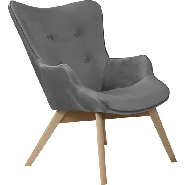 Siv žameten fotelj Niko – Ropez