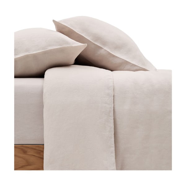 Sivo-bež podaljšana posteljnina za zakonsko posteljo iz mešanice lana 240x220 cm Simmel – Kave Home-image-2