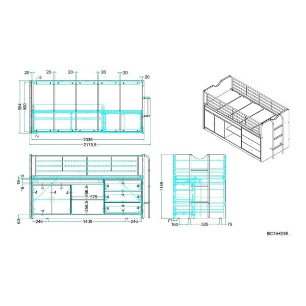 Bela/siva dvignjena otroška postelja s prostorom za shranjevanje z letvenim dnom 90x200 cm Bonny – Vipack-image-2