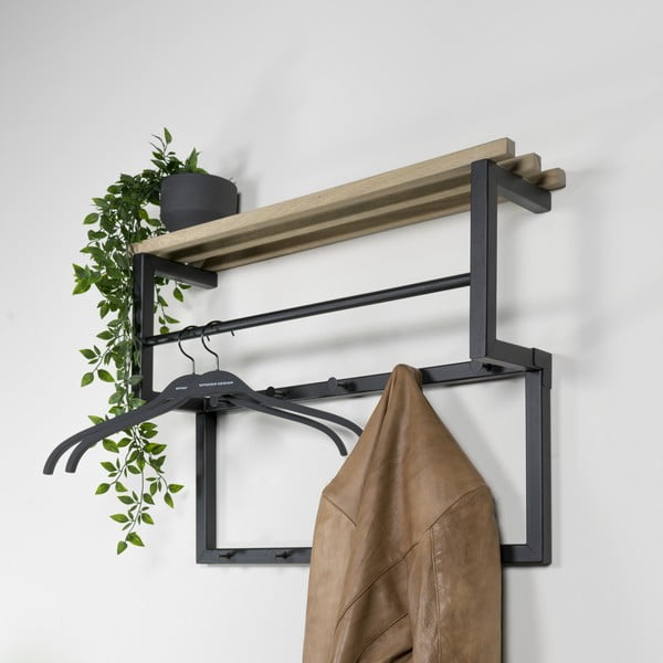 Črn/v naravni barvi kovinski stenski obešalnik s polico 71 cm Rizzoli – Spinder Design-image-1