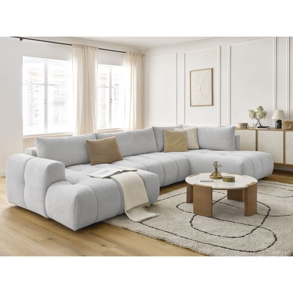 Svetlo siva raztegljiva/s prostorom za shranjevanje kotna sedežna garnitura (desni kot/v obliki črke "U") Fuji – Bobochic Paris-image-1