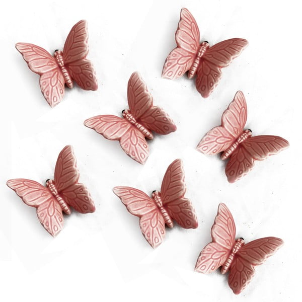 Keramični metulj za obešanje 6 kosov, roza