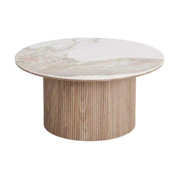 Bež/v naravni barvi okrogla klubska mizica z mizno ploščo v marmornem dekorju ø 80 cm Athens – House Nordic