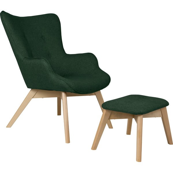 Temno zelen fotelj z naslonjalom za noge Niko – Ropez