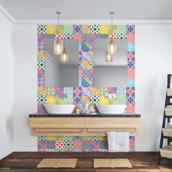 Komplet 24 stenskih nalepk Ambiance Wall Decal Cement Tiles Azulejos Emilifia, 10 x 10 cm