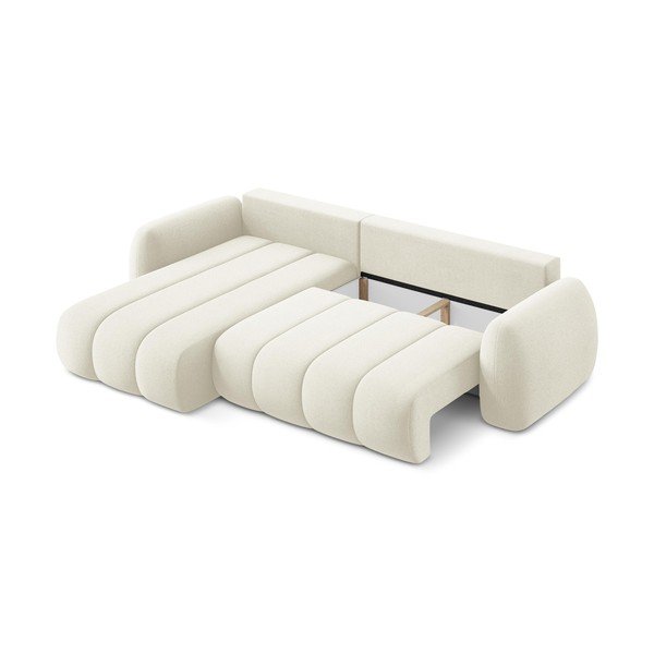 Bež raztegljiva kotna sedežna garnitura iz tkanine bouclé s prostorom za shranjevanje (levi kot/z ležalnikom) Pele – Makamii-image-3