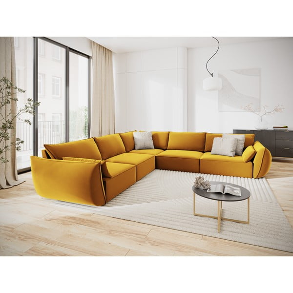 Gorčično rumena žametna kotna sedežna garnitura Vanda – Mazzini Sofas-image-1