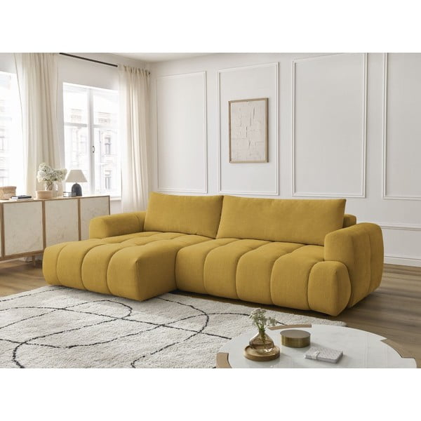 Gorčično rumena raztegljiva/s prostorom za shranjevanje kotna sedežna garnitura (levi kot/z ležalnikom) Fuji – Bobochic Paris-image-1