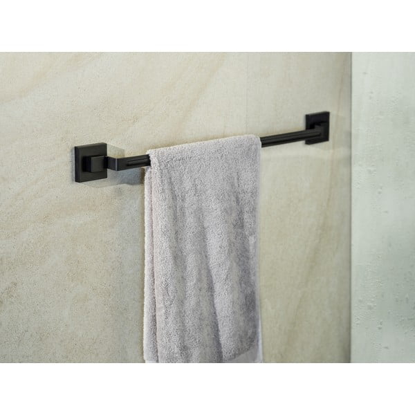 Črno držalo za brisače iz nerjavečega jekla z namestitvijo brez vrtanja Quadro – Wenko-image-1