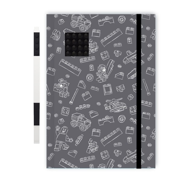 Črno-bela beležnica A5 s črnim pisalom LEGO®, 96 strani-image-1
