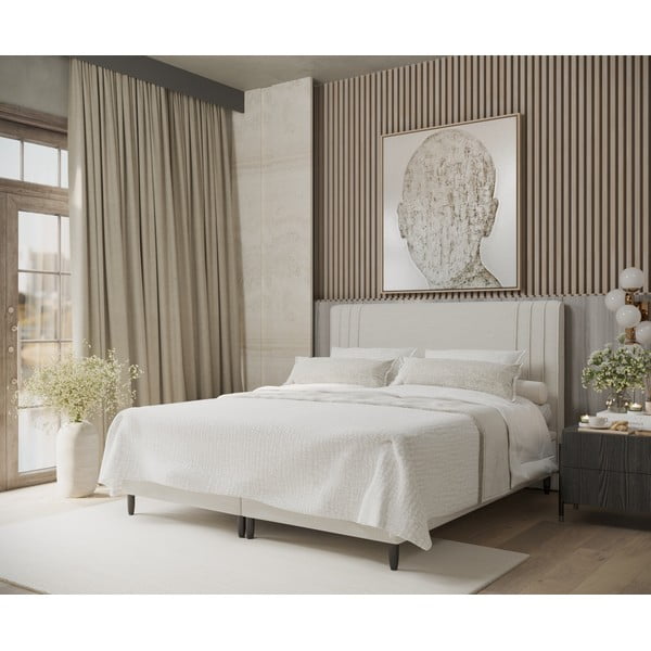 Bež oblazinjena zakonska postelja s prostorom za shranjevanje 140x200 cm Musca – Maison de Rêve-image-1