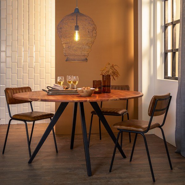 Okrogla jedilna miza z mizno ploščo iz akacije v naravni barvi ø 120 cm Mimoso – Light & Living-image-1