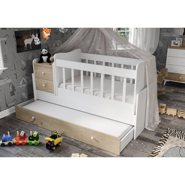 Bela/v naravni barvi otroška posteljica s prostorom za shranjevanje 60x120 cm Sansa – Kalune Design-image-1