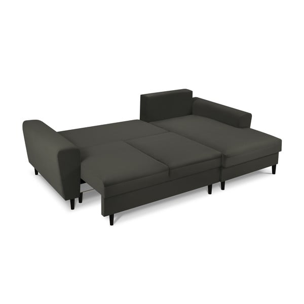 Črna raztegljiva kotna sedežna garnitura s prostorom za shranjevanje iz rebrastega žameta (desni kot/z ležalnikom) Kyoto – Cosmopolitan Design-image-2