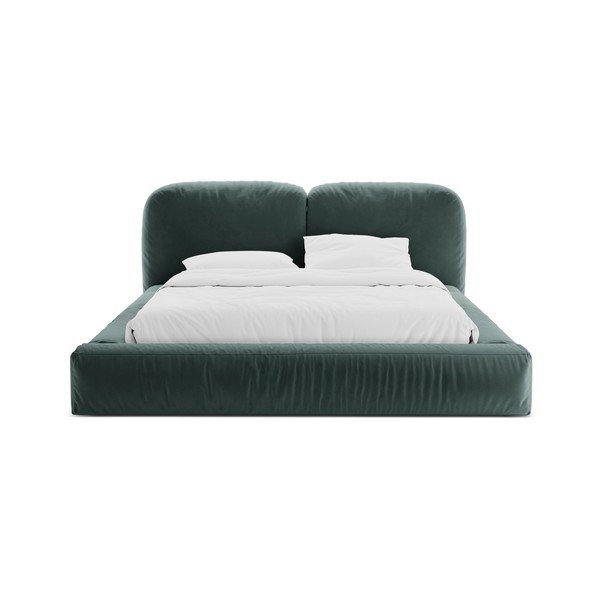 Modrozelena oblazinjena zakonska postelja s prostorom za shranjevanje in z letvenim dnom 200x200 cm Martina – Micadoni -image-4