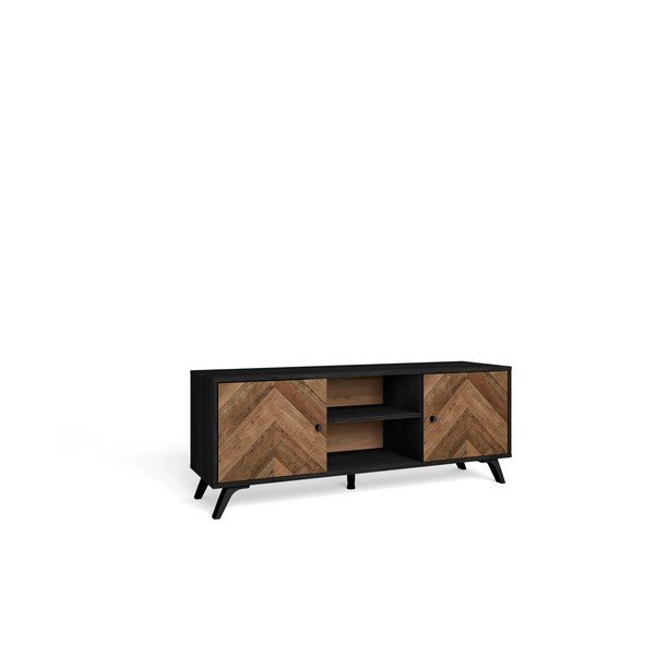 Črna TV omarica iz orehovega dekorja 136x53 cm Chevrons - Marckeric-image-3