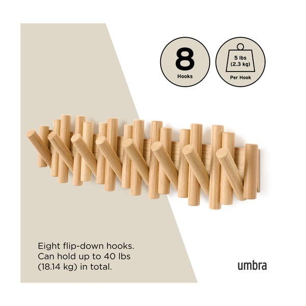 Stenski obešalnik iz masivnega bora v naravni barvi 61 cm Picket – Umbra-image-4