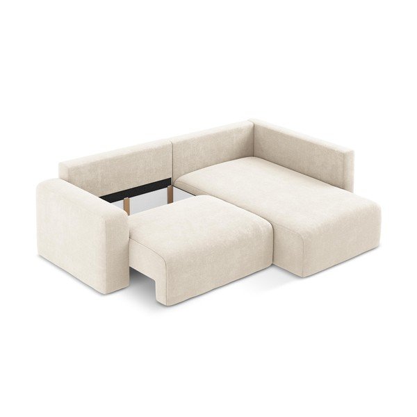 Kremno bela raztegljiva/s prostorom za shranjevanje kotna sedežna garnitura iz šenilje (desni kot/v obliki črke L) Kona – Makamii-image-4