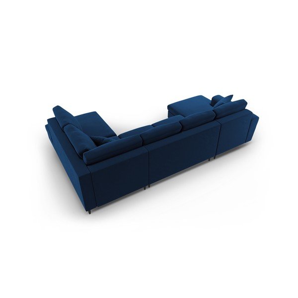 Modra žametna raztegljiva kotna sedežna garnitura s prostorom za shranjevanje (desni kot/v obliki črke "U") Kyoto – Cosmopolitan Design-image-4