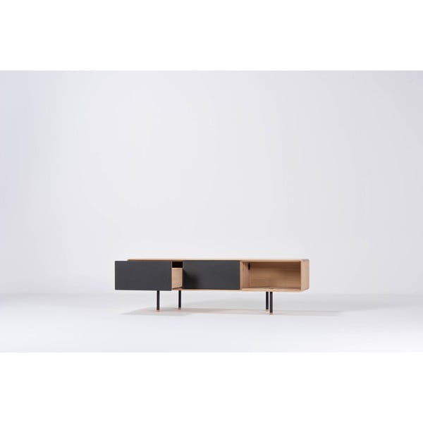 Črna TV omarica iz masivnega hrasta 160x48 cm Fina – Gazzda-image-1