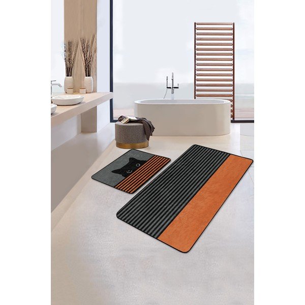 Črno-oranžna kopalniška preproga v kompletu 2 kos 60x100 cm - Mila Home-image-1