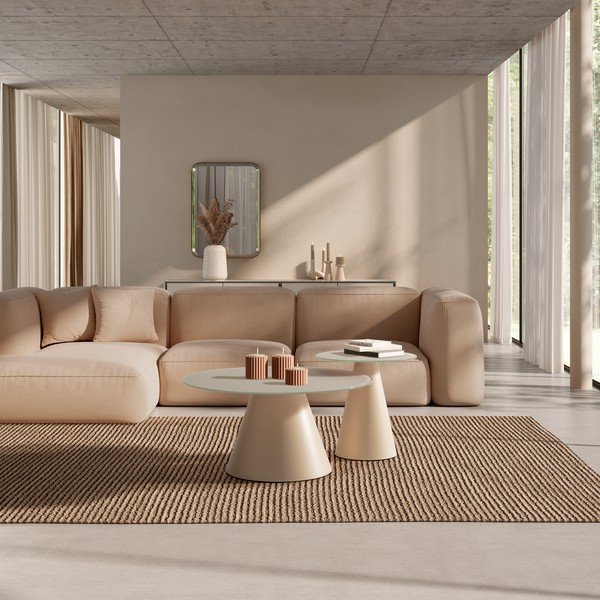 Kremno bele okrogle mizice v kompletu 2 ks s stekleno mizno ploščo ø 80 cm Vida – MOME-image-1