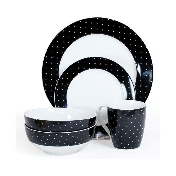 Komplet porcelana Twinkle Black, 16 kosov