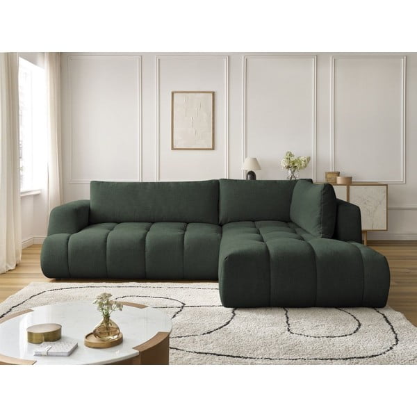 Zelena raztegljiva/s prostorom za shranjevanje kotna sedežna garnitura (desni kot/v obliki črke L) Fuji – Bobochic Paris-image-1