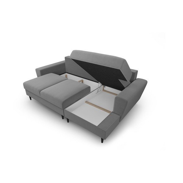Svetlo siva žametna raztegljiva kotna sedežna garnitura s prostorom za shranjevanje (desni kot/z ležalnikom) Kyoto – Cosmopolitan Design-image-3